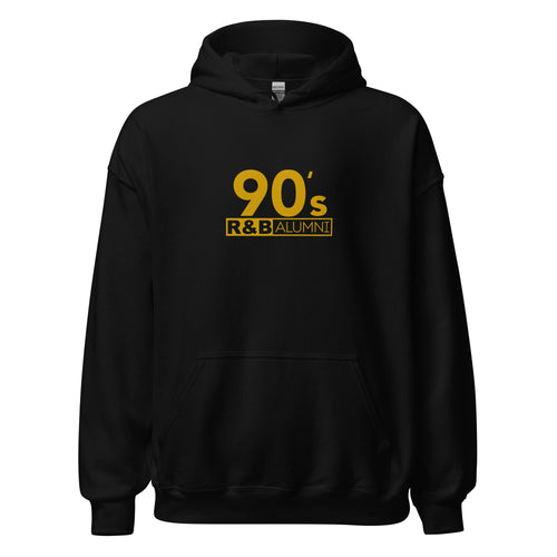90's R&B ALUMNI HOODIE w Gold Logo (2) in Multiple Colors Logo On Back